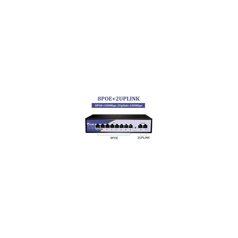 Kuwfi PoE Switch 8*10/100Mbps + 2*100Mbps Uplink